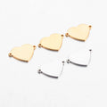 Stainless Steel Engravable Heart Charm for Children Mirror Polished 2-Hole Connector Pendant for DIY Bracelets
