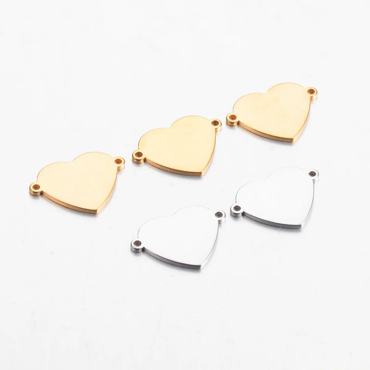 Stainless Steel Engravable Heart Charm for Children Mirror Polished 2-Hole Connector Pendant for DIY Bracelets