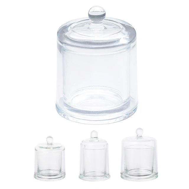 2 Sets Glass Candle Holder With Dome Cloche Clear Glass Jar Tabletop Display Case Mini Cake Stand for Candles