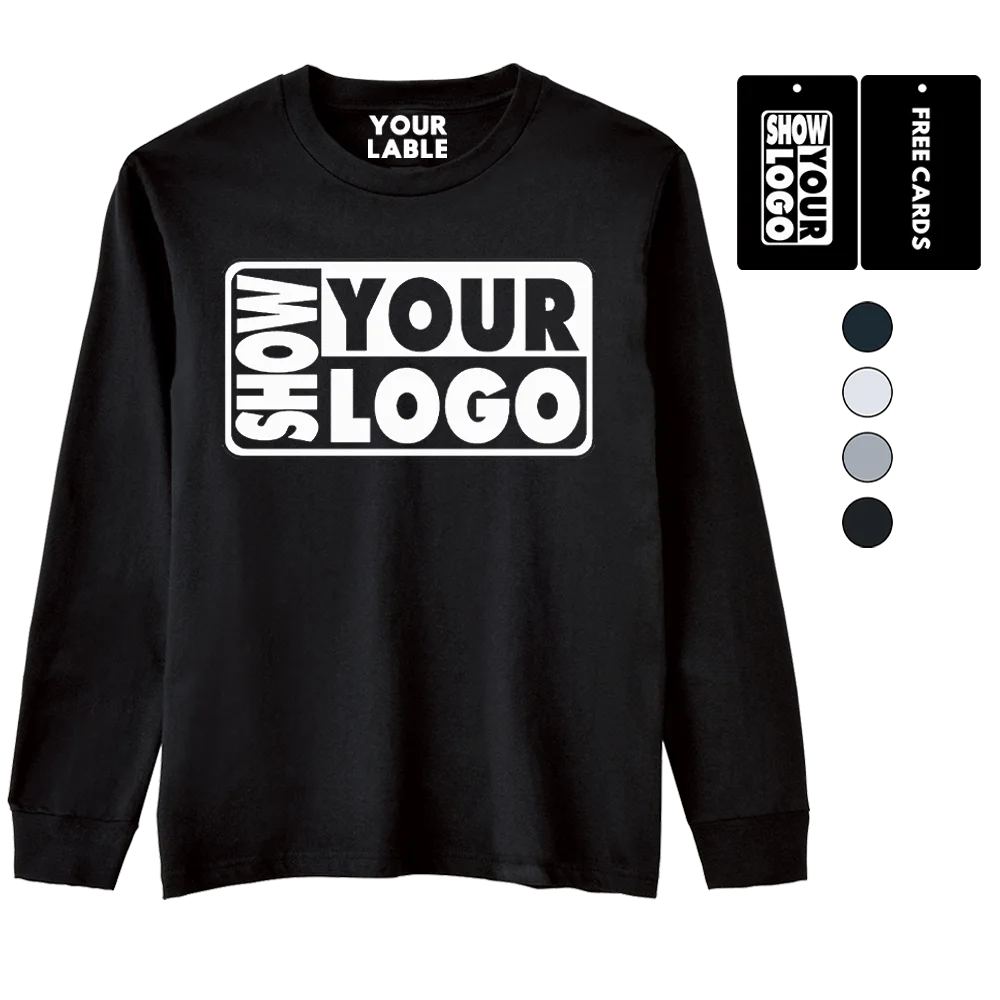 CB015-HA40 210 Gsm 100% Cotton Men's Unisex Basic Long Sleeve Crew Neck T-Shirt Customizable Plain T-shirts Free Jersey 210gsm