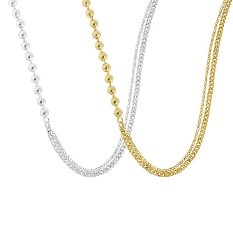 Wuqie Minimalist Asymmetric Chain Choker 925 Sterling Silver Round Bead Side Chain Necklace for Women