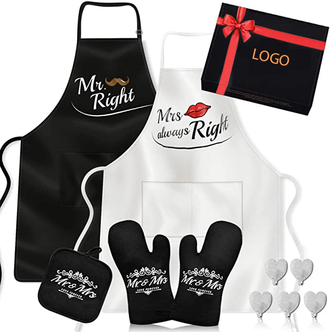 Happy Lover Couple Mr & Mrs Wedding Gifts Adjustable Sleeveless Bib Aprons Soft AZOfree Eco-friendly Polyester/Cotton