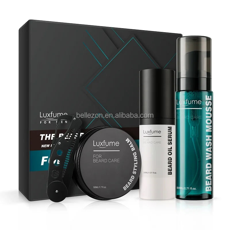 In Stock Private Label Beard Grooming Kit With Beard Serum Beard Wash Mousse