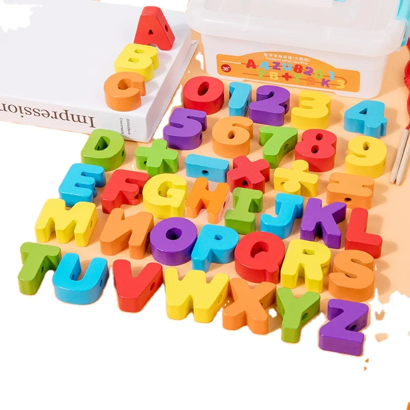 Early Learning Abc Educational Montessori Letter Blocks 3D Alphabet Wooden Beaded Toy