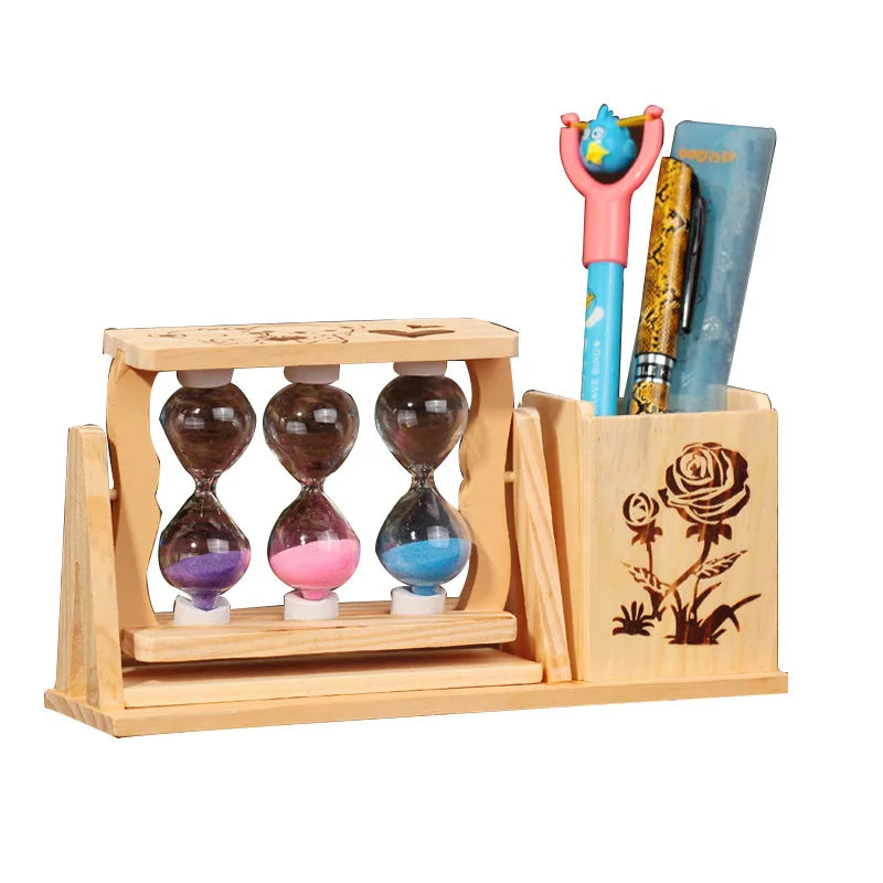 Creative Wooden Hourglass Pen Holder Desk Organizer Pen Holder Stationery Pen Holder