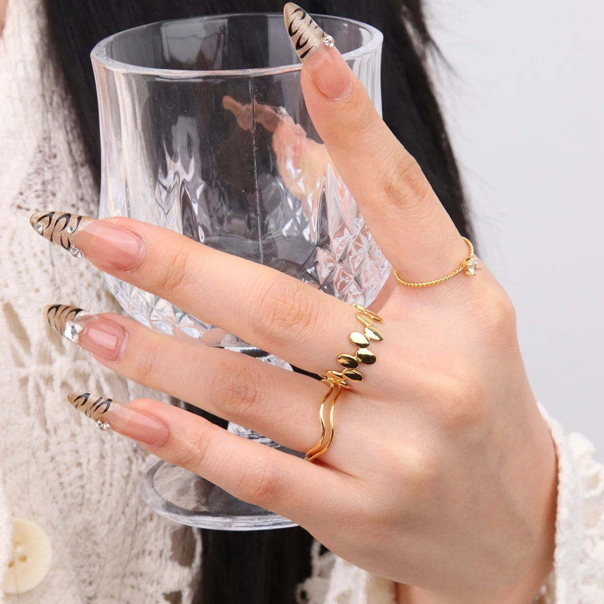 Chris April in Stock 316L Stainless Steel PVD Gold Plated Simple Design Stackable Wavy Pinky Thin Ring