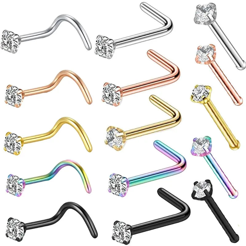 SC Popular Trendy Stainless Steel Nose Rings Hoops Body Piercing Rings Silver Gold Cubic Zirconia Nose Rings for Girls