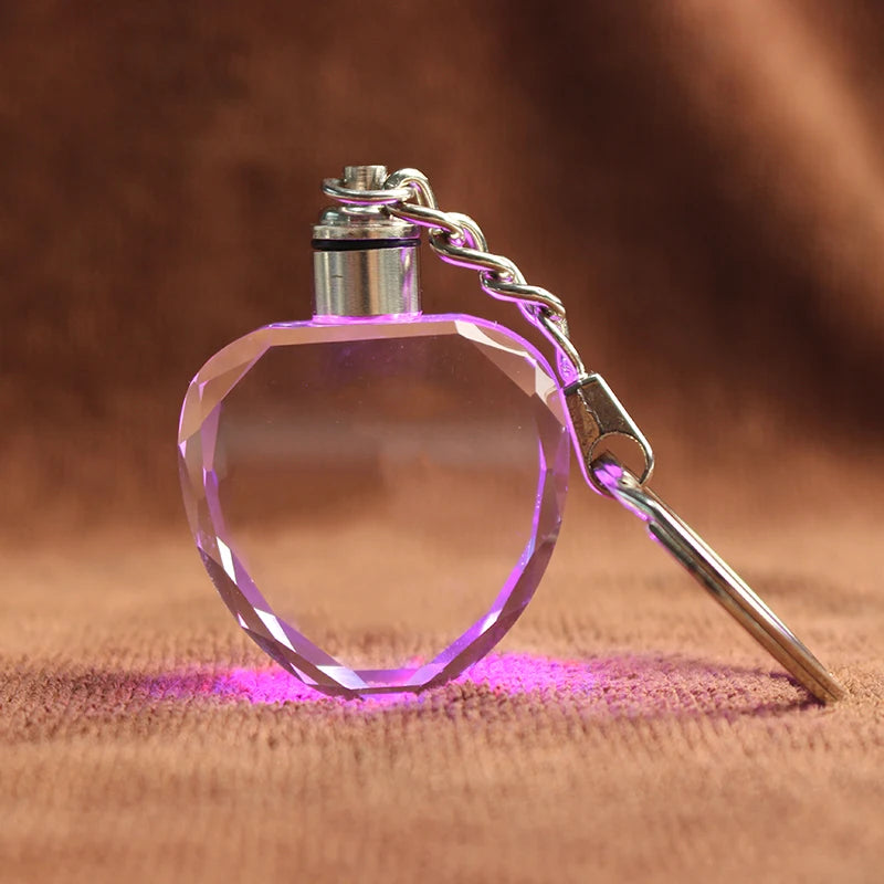 Wedding Souvenirs Birthday Gift Crystal Laser Engraved Heart LED Light Keychain Custom