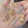 CZ8720 Chic Dainty 18K Gold Plated Seed Pearl Breast Cancer Awareness Bow Bar Stick Charm Pendant Jewelry Making Supply