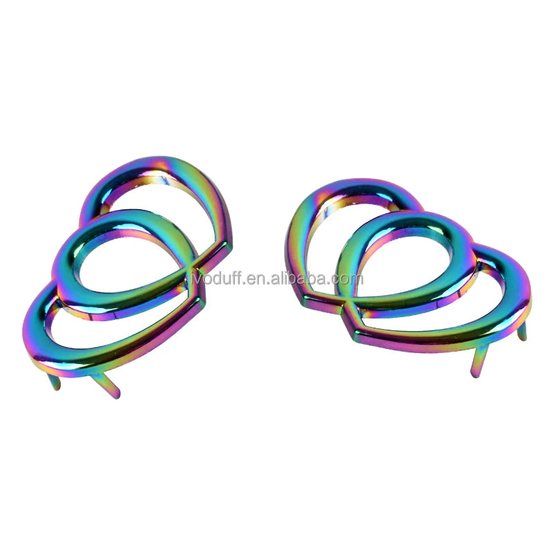 Metal Fashion Clip Buckle for Leather Double Love Heart Ring Buckle Handbag Belt Accessories