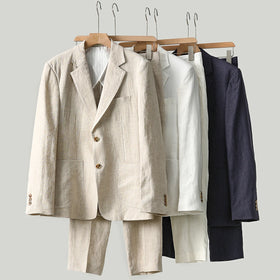 Korean Version of Thin Linen Plus Size Suit Jacket Japanese Retro Casual Single Breasted Men's Solid Color Suit blazer