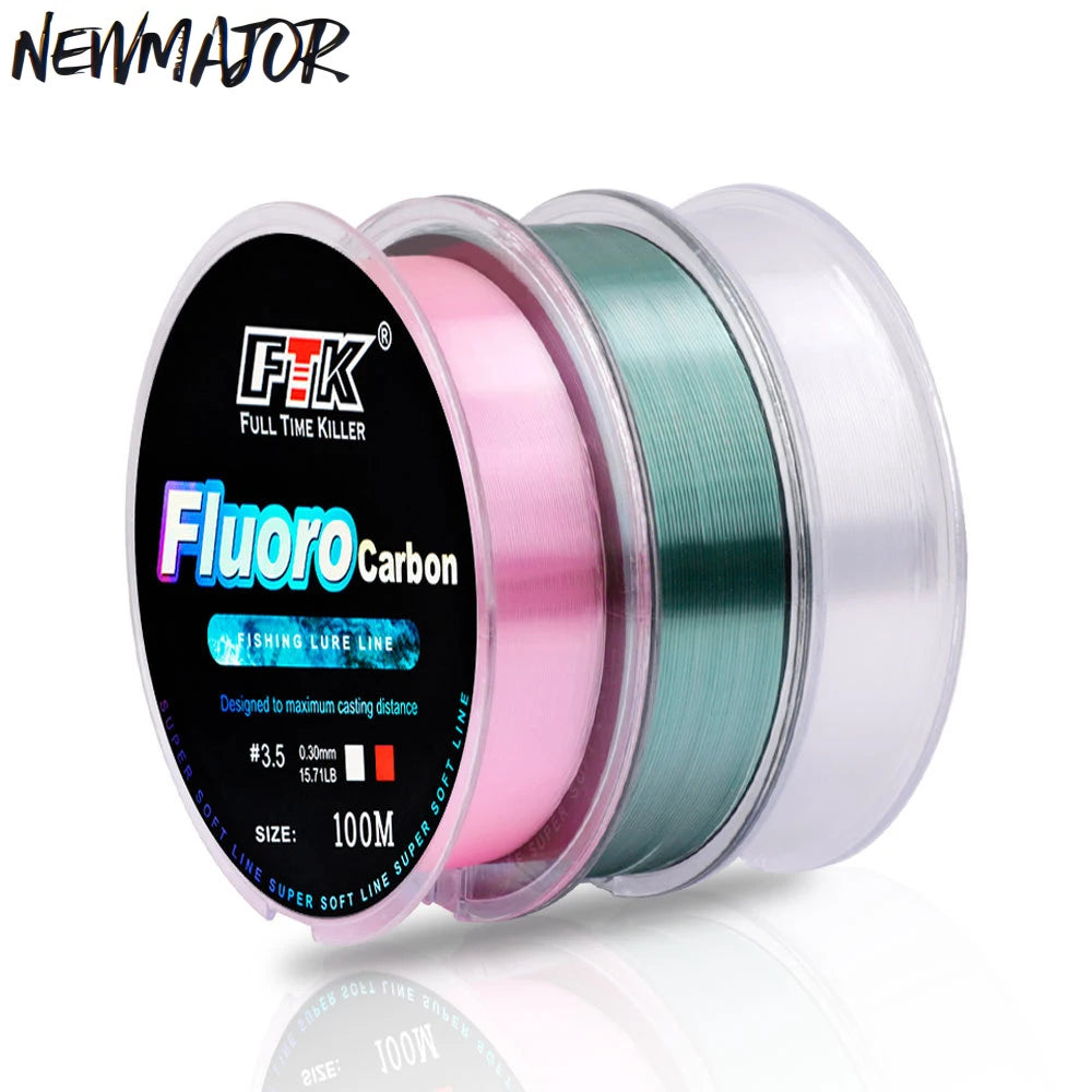 NEWMAJOR 100m Fluorocarbon Fishing Line with Carbon Fiber Leader 100m Nylon Fishing Line with Level Pattern for Streaming