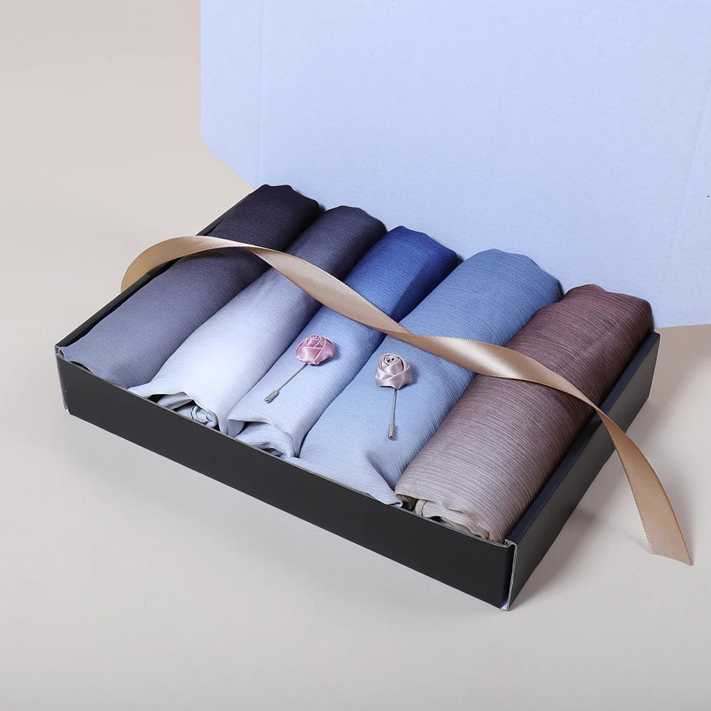 Premium Chiffon Crinkle Hijab Box Set Long Ethnic Lustrous Breathable Four Seasons Polyester Customizable Logo Muslim Islamic
