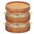 ESTICK 10 Inch 25.4Cm Bamboo Steamer Set 304 Stainless Steel 3-Layer Steamer Ring Old Type Cookware for Food Cooking