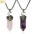 CSJA Hot Natural Gemstone Pendant Necklace Vintage Jewelry Crystal Moon Hexagon Column Point Pendant G253