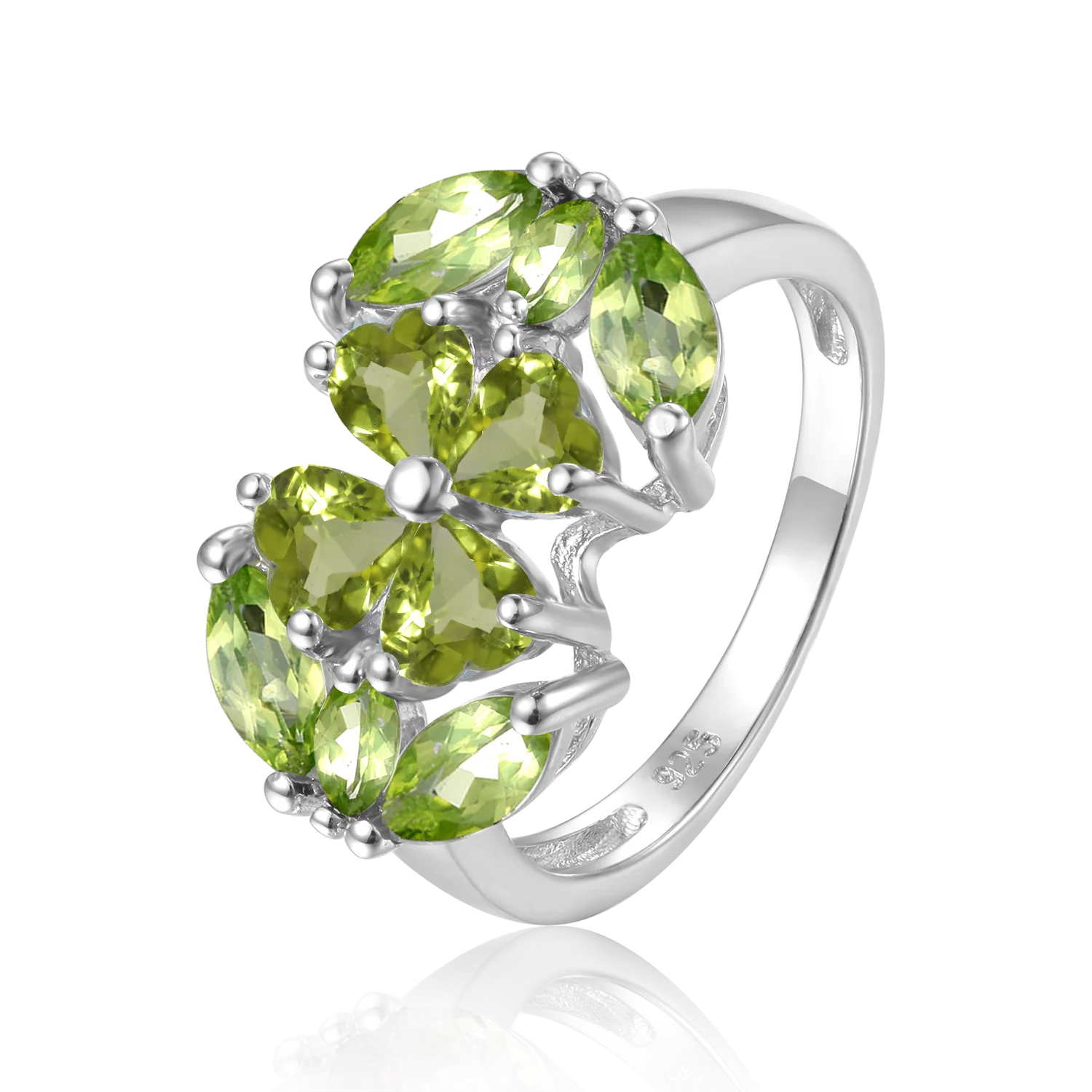 Abiding New Design Classic Customize Natural Peridot 925 Sterling Silver Engagement Wedding Ring for Women