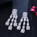 Super Sparkling Baguette Cubic Zirconia Square Long Tassel Drop Women Party Earrings Luxury Bridal Wedding Jewelry