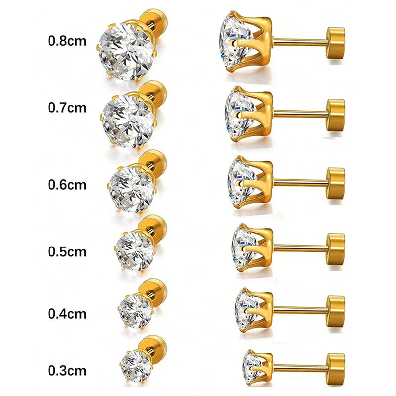 Stainless Steel Flat Back Zircin Diamond Stud Piercing Earrings Jewelry 3-8mm Multipack for Women Organizer