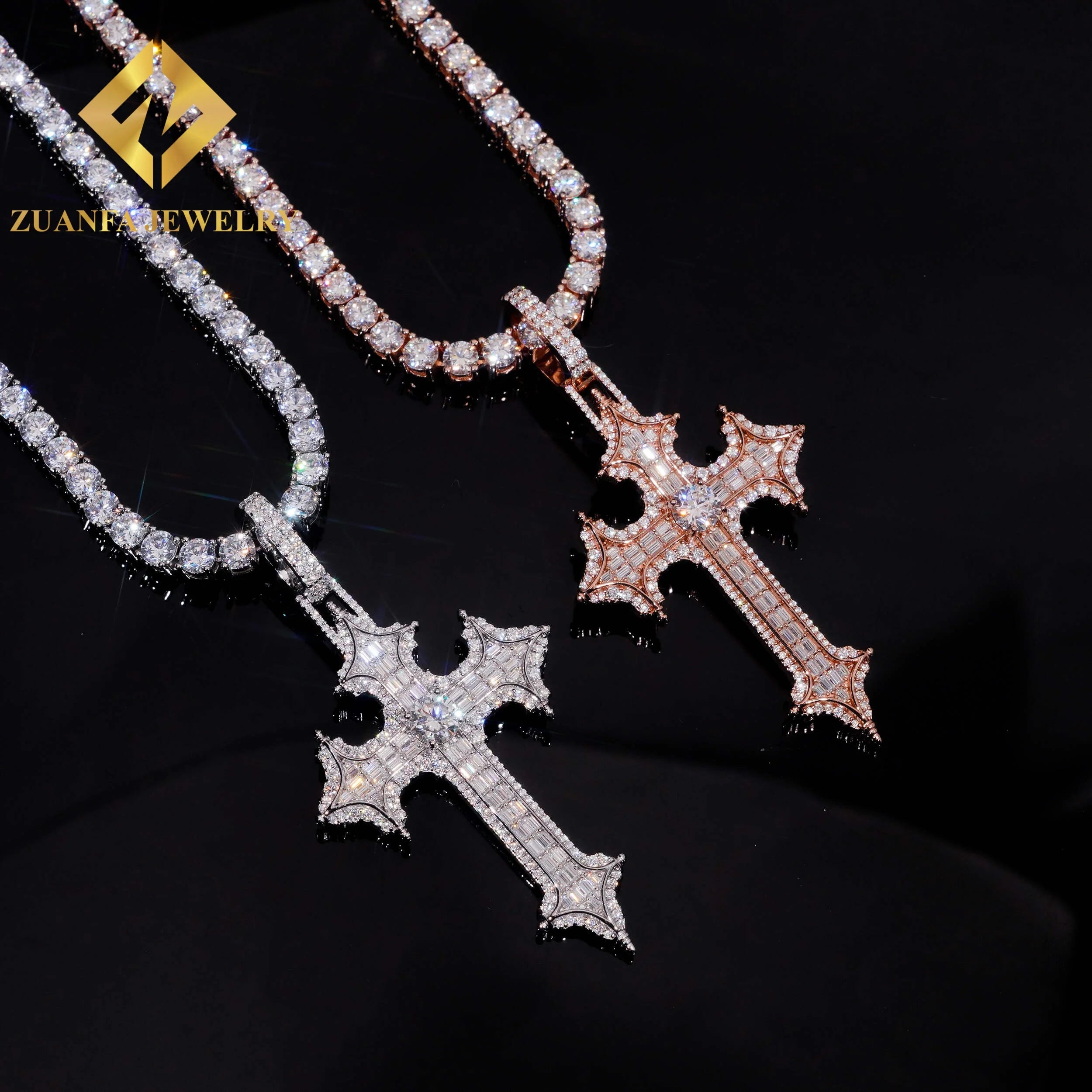 New Arrivals Iced Out Hip Hop Fashion Mens Pendant Jewelry Necklace 925 Sterling Silver VVS Moissanite Diamond Cross Pendant