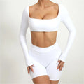 Custom Logo Women Stretchy Slimming Compression Soft Shorts and Square Neck Tops Yoga Sets