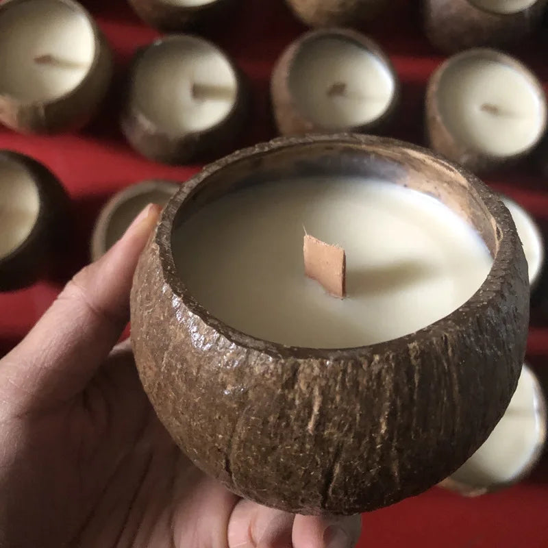 Natural Coconut Shell Soy Wax Scented Candle Bowl Shape for Holiday Easter Diwali Ramadan Thanksgiving Bars Father's Day