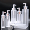 Frosted Transparent Plastic Refillable Pump Bottles with Acrylic Lids for Skin Care Serum Shampoo Shower Gel Essential Oil
