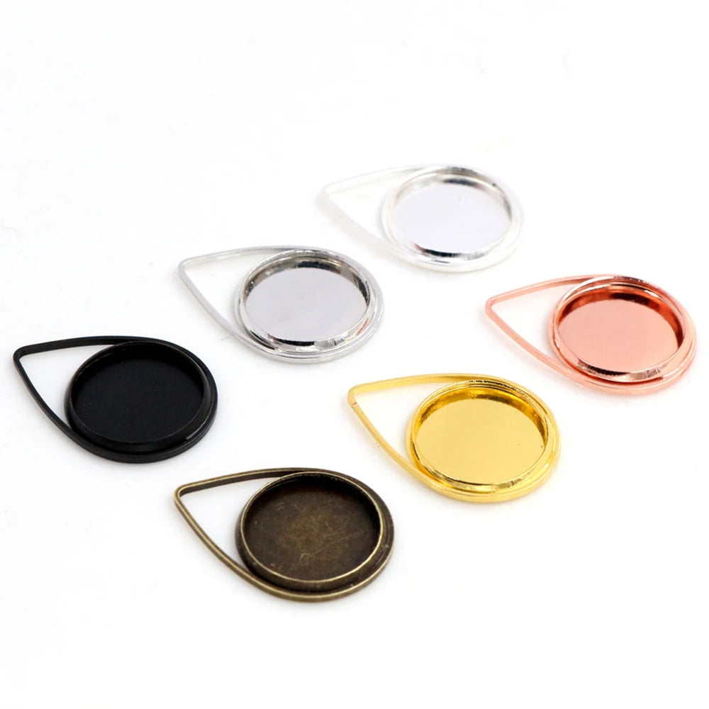 12mm Inner Size  Plated Brass Material Simple Drop Style Cabochon Base Cameo Setting Charms Pendant Tray