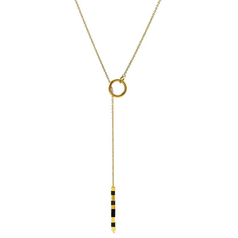 Rolo Chain Toggle Clasp Necklace Mixed Color Cubic Square Beads for Women Minimalist Choker Necklace Simple Necklace Pendant