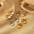 YF3743 Waterproof Stainless Steel Jewelry 18k Gold Plated Two Tone Smooth Heart Shaped Pendant Bow Earrings