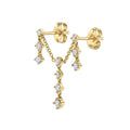 LOZRUNVE AAAAA Cubic ZIrconia Double Pierced Chain Connected Droplet Earring Fashion Jewelry S925 Silver