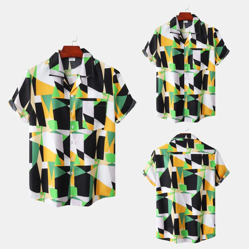2022 New Men's Shirt Beach Style Casual Large Size Short Sleeve Printed Shirt for Men