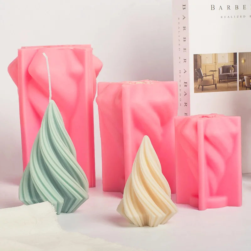 HY 3D Spiral Cone Candle Molds Silicone Pillar Candle Molds for Art Candle Soap Plaster Home Decor