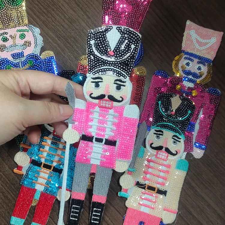 New Nutcracker Sequin Patch Iron on Large Sequined Christmas Patches for Clothing