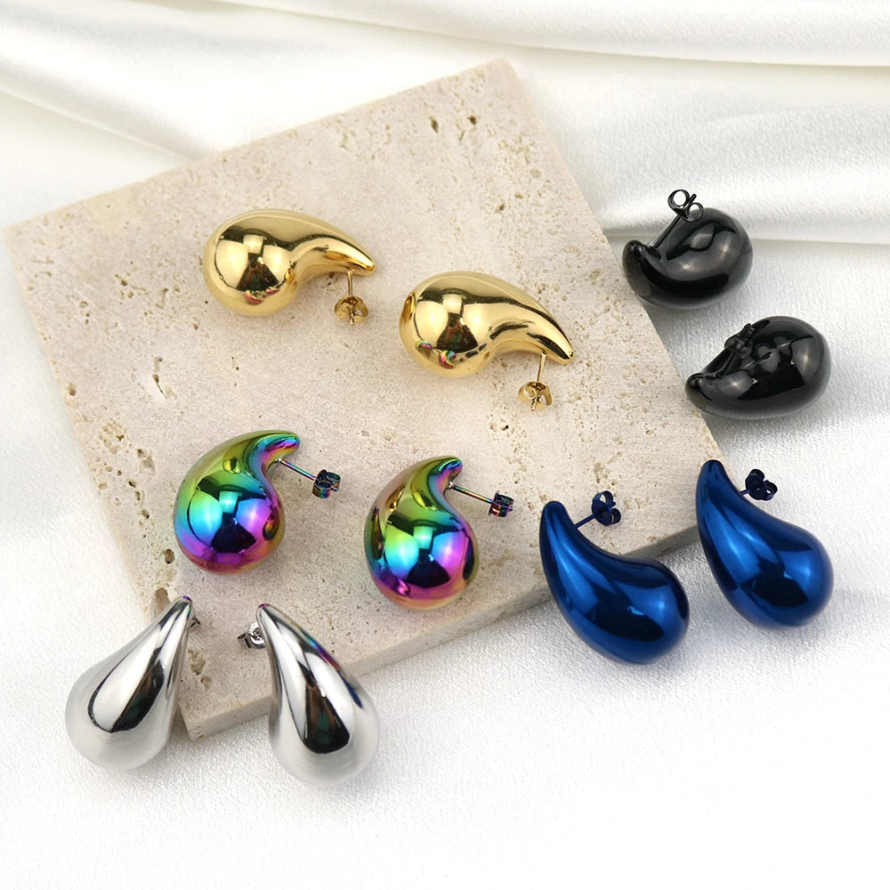 High Quality Fashion Women Jewelry 316l Stainless Steel PVD 18K Tear Drop Large Minimalist Earring