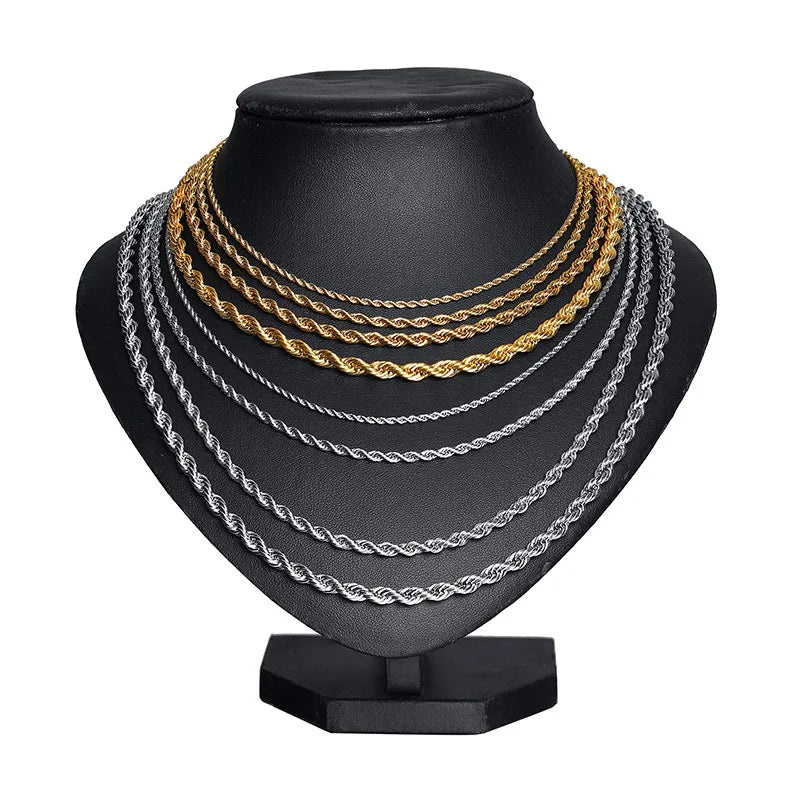 NS1061 High Quality Unisex Men's Gold Plated Stainless Steel Rope Chain Necklace for Men Women