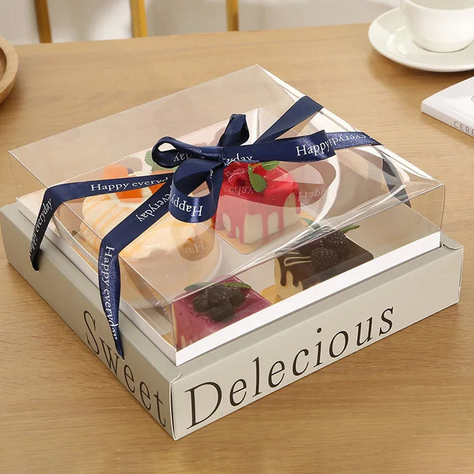 Wholesale French Simple Design Four-Palace Lattice Dessert Cake Baking Food West Point Packaging Boxes