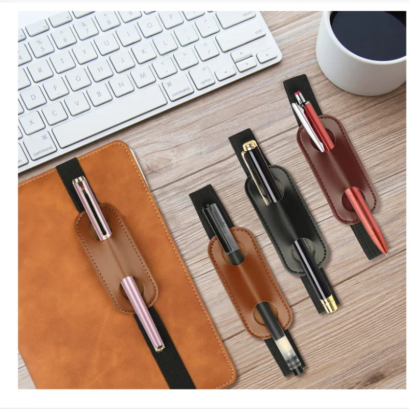 Adjustable Elastic Band Pen Holder Colorful PU Leather Pen Sleeve Pouch Elastic Notebook Pen Holder