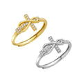 Wholesale 925 Sterling Silver Cross 18K Gold Plated CZ Cubic Zirconia Adjustable Jewelry Ring for Women