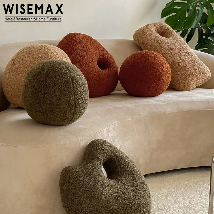 WISEMAX FURNITURE Nordic Home Furniture Round Red Fabric Cushion Cheap Irregular Shape Teddy Fabric Pillow for Living Room