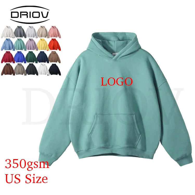 Luxury 350g Heavy Cotton Hoodie Blank Oversized Fleeced Hoody Sweatshirts Cloth Print logo Men's Hoodies&sweatshirts for Winter