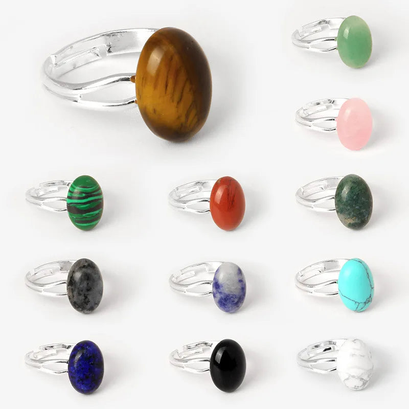 Creative Natural Stone Malachite Adjustable Ring Geometric Multicolor Stainless Steel Gemstone Open Ring