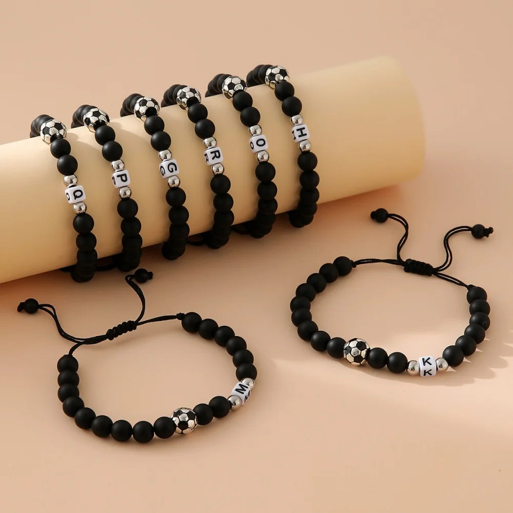 2026 Hot Selling Trendy Frosted Football 26 Letter Adjustable Beaded Bracelet for Fans Wholesale