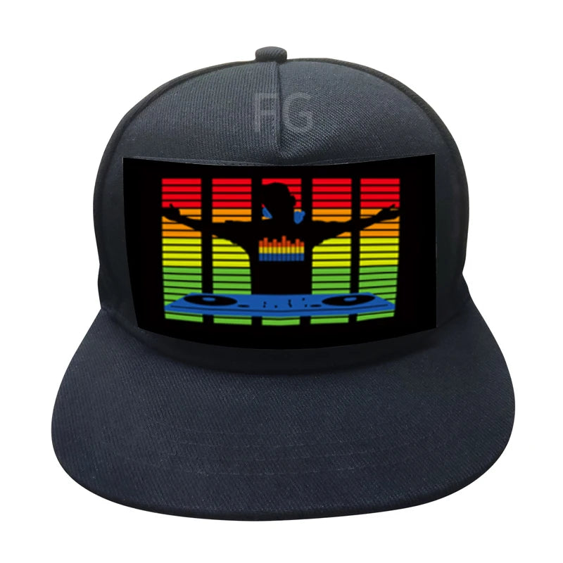 Led Rechargeable Caps Customized El Panel Flashing Sound Activated Party Gift Caps
