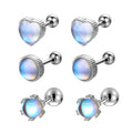 Fashion Silver Plated Round Heart Shape Natural Moonstone Stud Earring Jewelry for Women