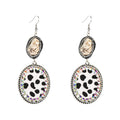 Bohemia Custom Natural Stone Pu Leopard Leather Rhinestone Crystal Earrings