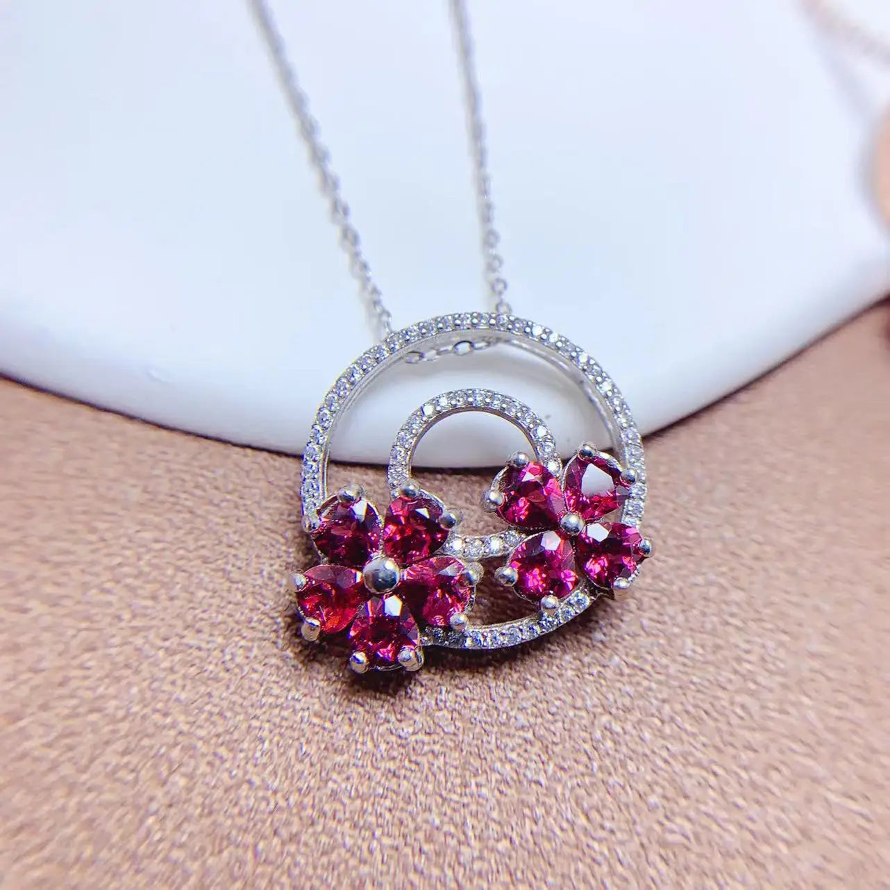 Low MOQ 925 Sterling Silver Rose Gold Plated Circle Necklace Natural Garnet and Tourmaline Mix Perfect Gift for Best Friend