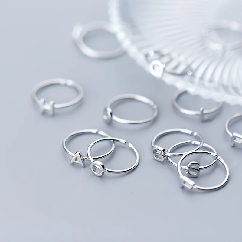 Go Party 925 Sterling Silver Jewelry Simple Initial Alphabet 26 A-Z Letters Ring Open Adjustable Knuckle Finger Rings Women