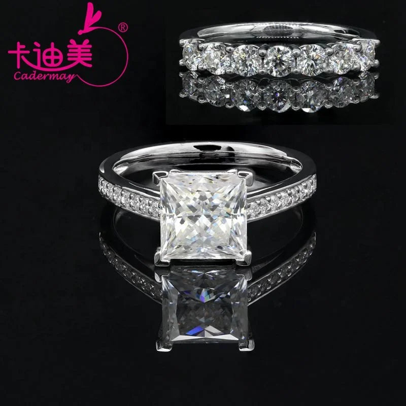 Luxury 925 Sterling Silver Moissanite Half Eternity Ring & 2.5ct Princess Cut Moissanite Wedding Engagement Ring Sets for Girl