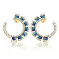 Glorious 925 Sterling Silver Color Cubic Zirconia Rhodium Stud Earrings Women 18k baguette Blue Diamond Earring Colorful Zircon