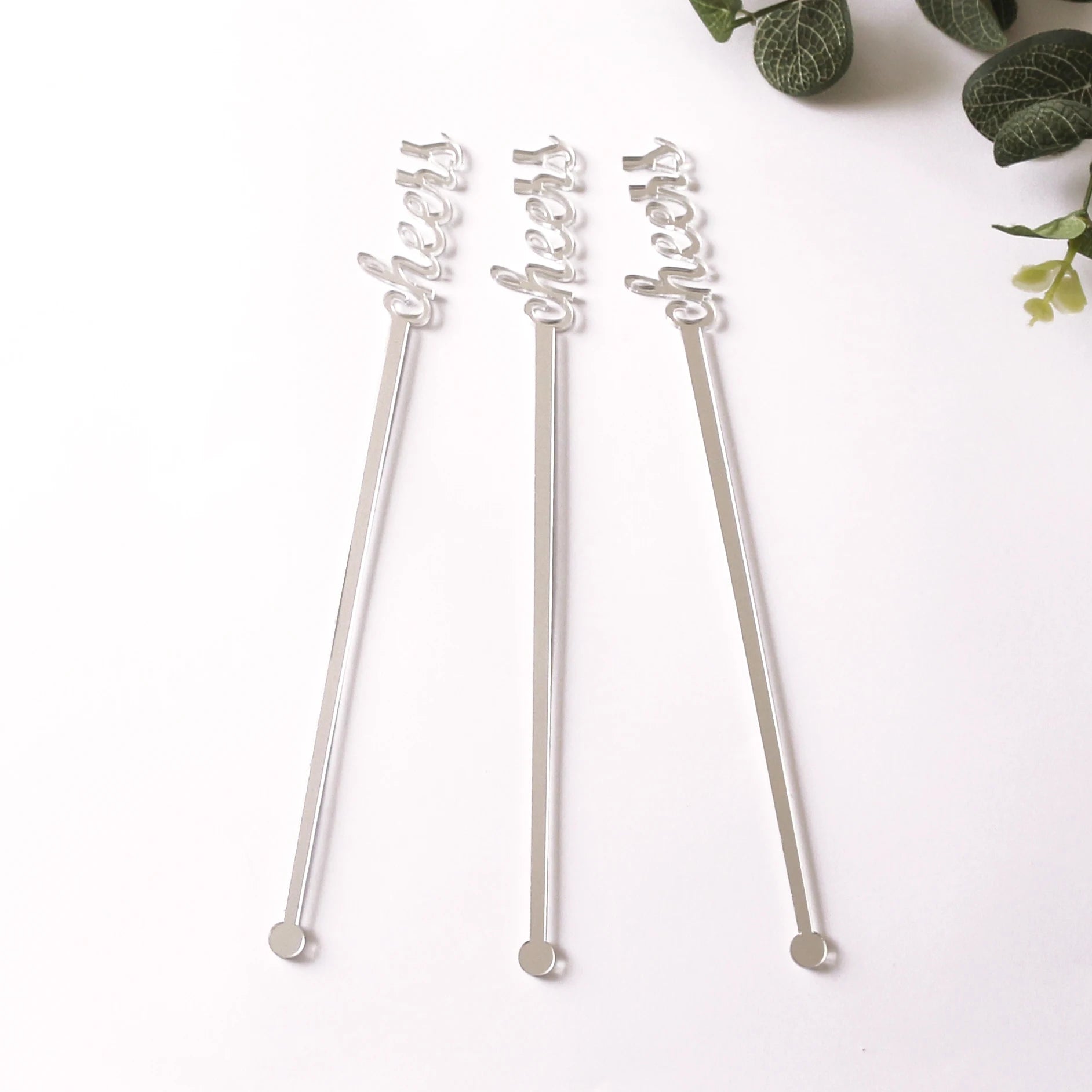 Laser "Cheers" Silver Mirror Acrylic Stirring Stick Coffee Drink Cocktail Tea Stirring Stick